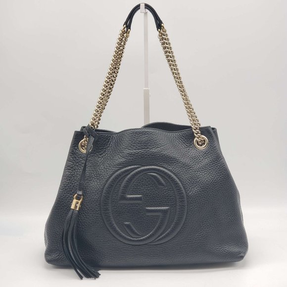 100% Authentic Gucci GG Soho on Chain Medium Black Shoulder Bag